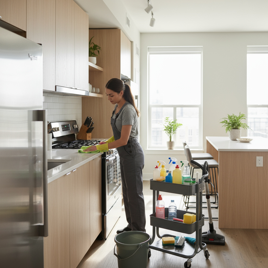 Residential kitchen receiving a deep cleaning